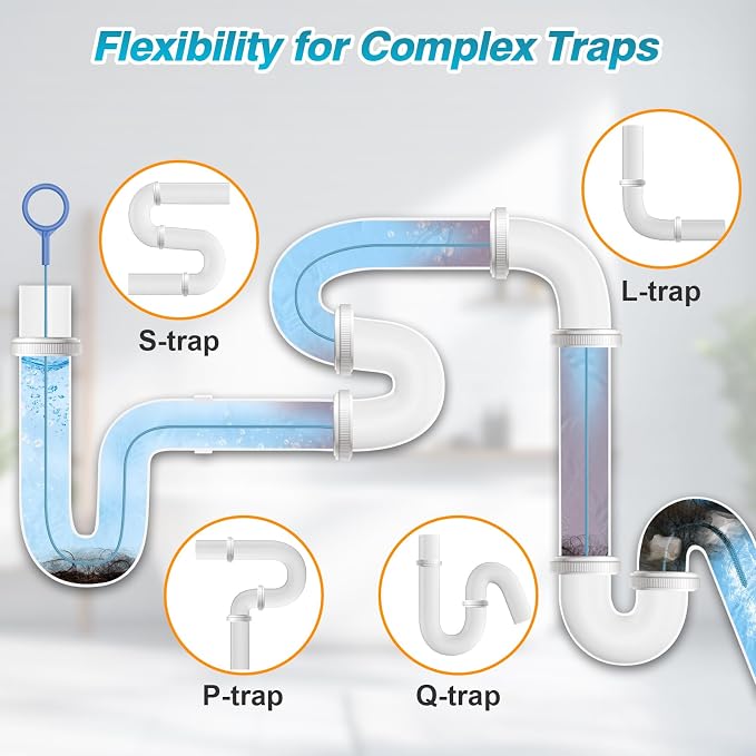 4 Pack 50 Inch Drain Snake Hair Drain Clog Remover Tool for Bathroom Sink | Reusable Brush, 50-Inch Break-Resistant Steel Wire Rope with Nylon Coating, 0.27-inch wand for Shower Drain Cleaning
