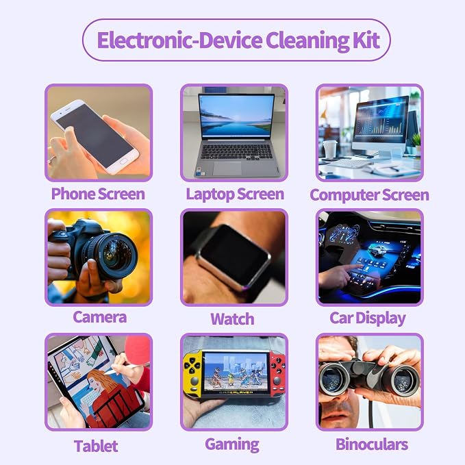 Phone Touch Screen Cleaner Mist Spray and Wipe, Hatstart Pristine Eyeglass Cleaning Kit for TV Laptop Computer Tablet PC LCD Flat Screens Car Display, Compatible with iPhone iPad MacBook Pro, Purple