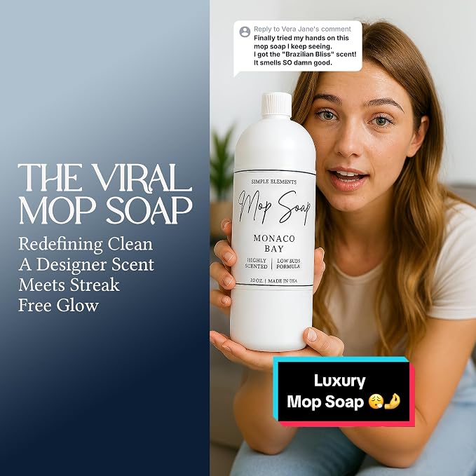 Mop Soap Highly Scented Fragrance, Long Lasting Luxury Floor Cleaner for Hardwood, Tile, Laminate & Stone, Low Suds No Residue Formula, All Mop Types, Made in USA, 32oz Monaco Bay Fragrance