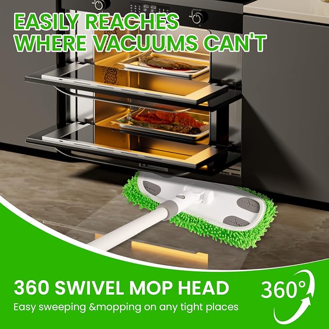 Reusable Microfiber Floor Mop System, Wet & Dry Sweeper Kit | Includes 1 Sweeper Handle, 3 Washable Chenille Mop Pads, Dry & Wet Use for Hardwood, Tile, and Laminate Floor