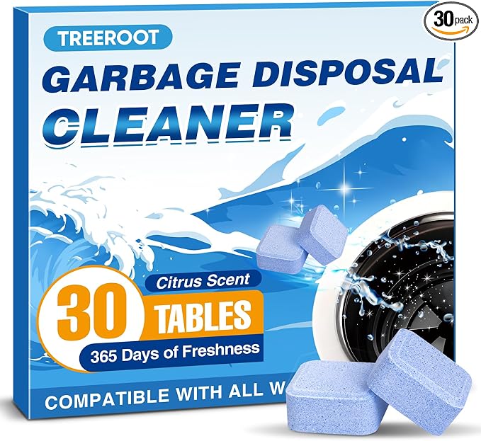Treeroot Garbage Disposal Cleaner and Deodorizer Tablets, 30 Pack Blue Foaming Cleaning Tablets, Citrus Scent Disposal Cleaner for Kitchen Sink, Drain Cleaning and Odor Control, 15-Month Supply