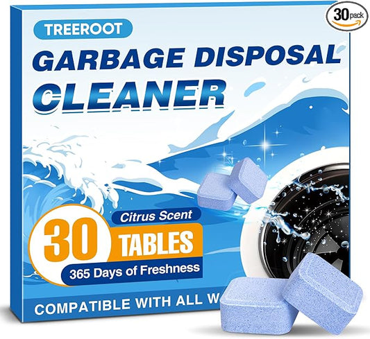 Treeroot Garbage Disposal Cleaner and Deodorizer Tablets, 30 Pack Blue Foaming Cleaning Tablets, Citrus Scent Disposal Cleaner for Kitchen Sink, Drain Cleaning and Odor Control, 15-Month Supply