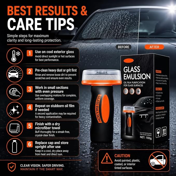 Oil Film Cleaning Brush for Car Windows，2026 Upgraded Clear Vision Windshield Cleaner with Anti-Rain Coating, Improving Clarity & Safer Driving (2 PCS)