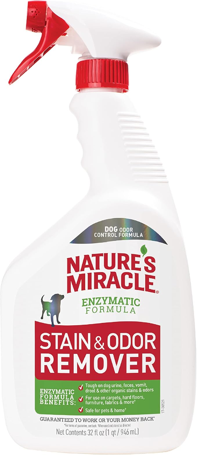 Nature’s Miracle Dog Stain & Odor Remover, Enzymatic Cleaner, 32 oz | Tough on Dog Urine, Feces, Vomit, Drool and Other Organic Stains and Odors, For Multiple Surfaces, Fresh Scent