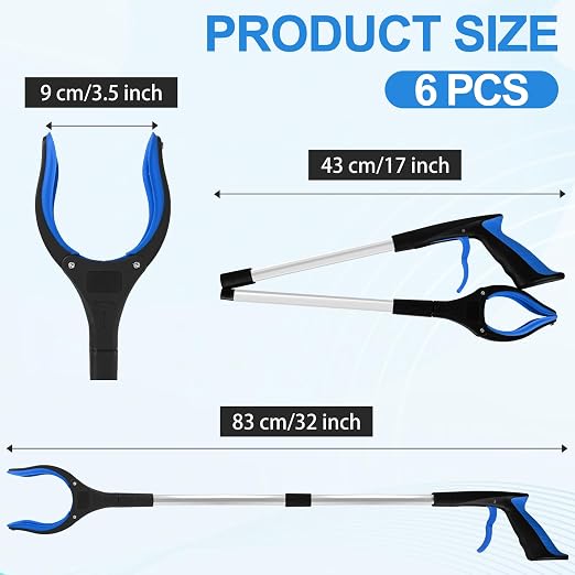 6-Piece Heavy-Duty Trash Collection Tool - 32-Inch Lightweight Telescopic Grabber Ergonomic Handle, Non-Slip Grip | Multi-Purpose Mobility Aid for Seniors