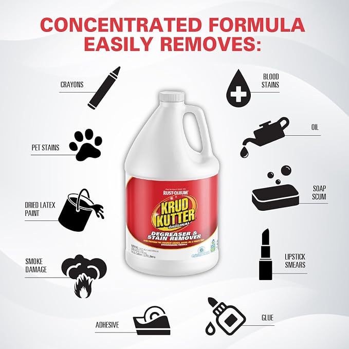 Krud Kutter Original Concentrated Cleaner Degreaser, 1 Gallon | Heavy Duty Multi Surface Cleaner for Grease, Oil and Tough Stains, Dilutable for Kitchen, Garage, Floors and Outdoor Use