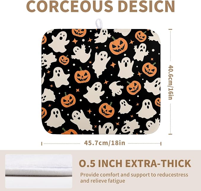 Halloween Dish Drying Mat for Kitchen Counter Pumpkin Spooky Ghosts Fall Dish Mat Absorbent Microfiber Reversible Dish Draining Mat Medium Dishes Pad 16 X 18 Inch
