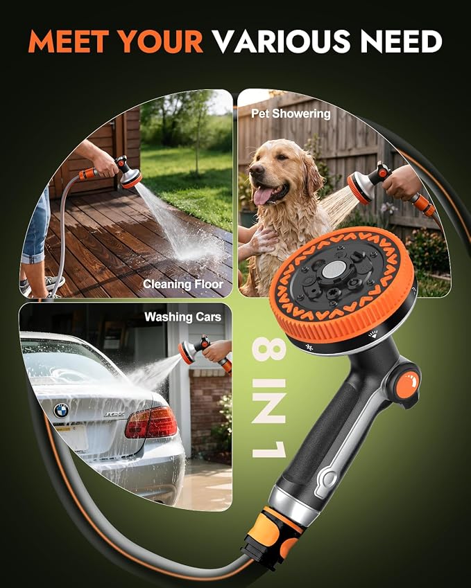 Insoma Heavy Duty Metal Water Hose Nozzle, 8-Pattern Garden Hose Sprayer | Water Spray Gun With Thumb Flow Control And Ergonomic Grip, Leak-Proof, Gentle Mist Ideal For Plants, Pets, Washing Cars