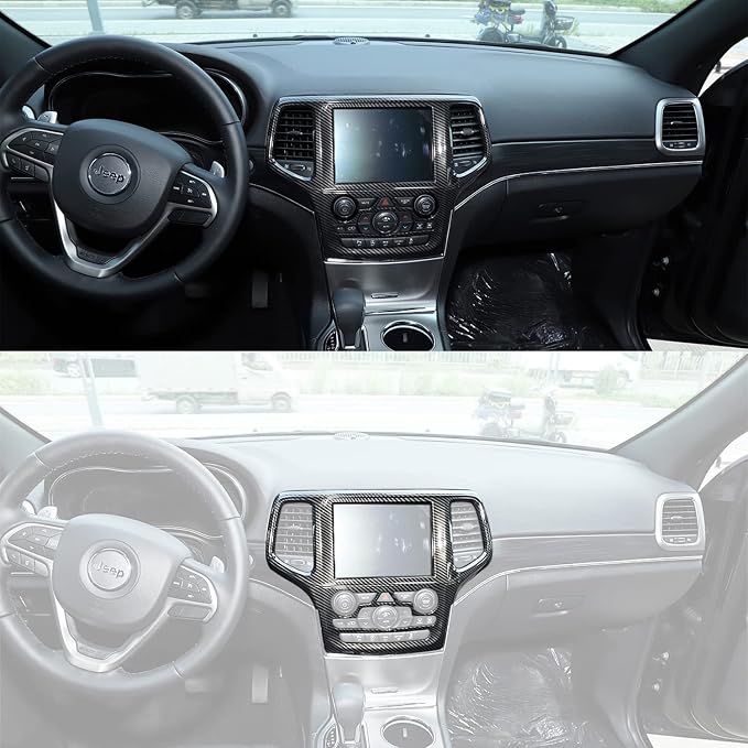 Dashboard GPS Navigation Panel Trim Full Cover for 2014-2018 Jeep Grand Cherokee SRT8 ABS Interior Mouldings Black Carbon Fiber Look Car Styling 1-Pack