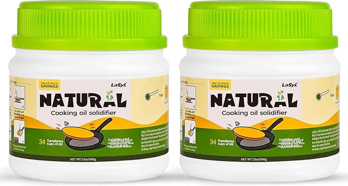 LaSyL Natural Cooking Oil Solidifier Powder, Harden Up to 2.25 Gallon of Fry Oil Away from Mess, 100% Plant-Based Hardener for Disposal, Value Pack 12 Oz （2 Pack）
