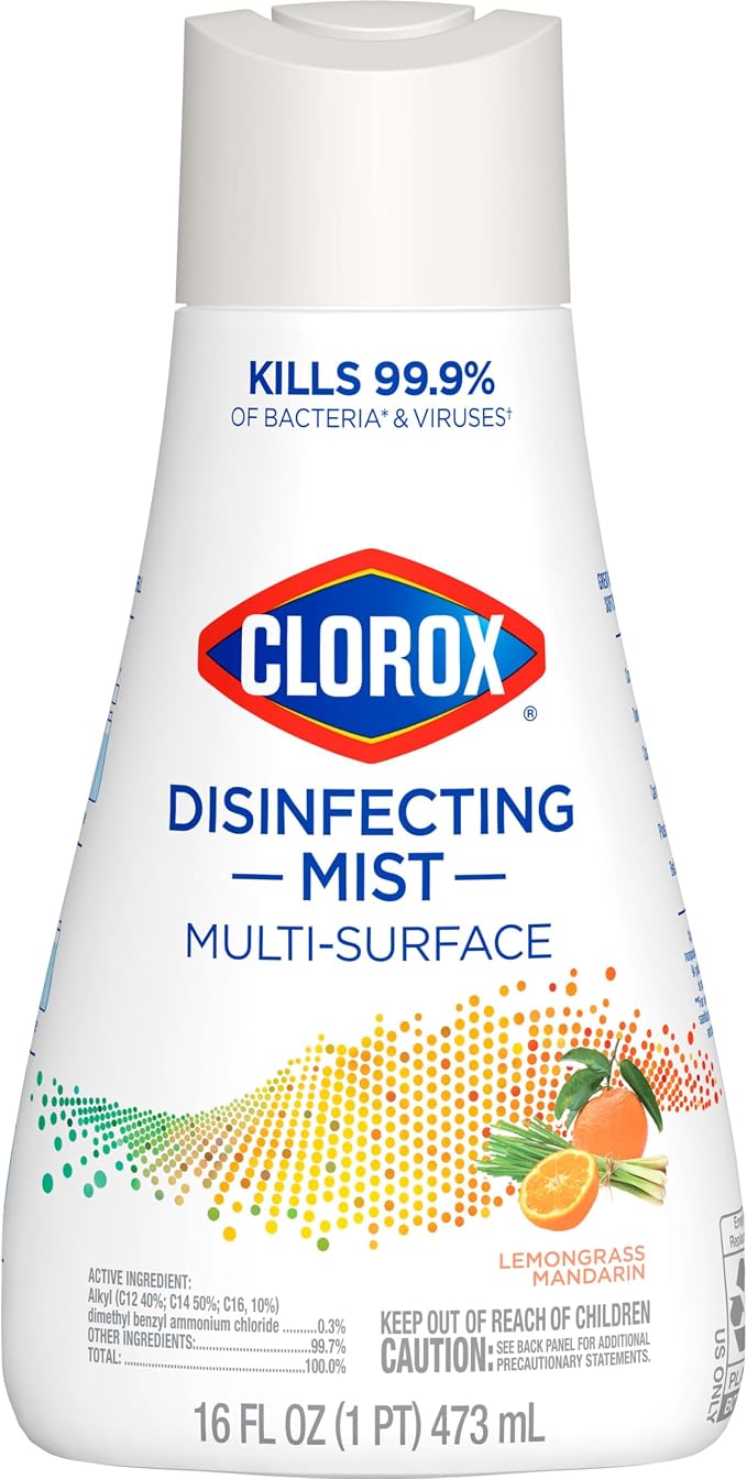 Clorox Disinfecting Mist Refill, Multi-Surface Disinfectant, Household Essentials, Lemongrass Mandarin, 16 Fluid Ounces