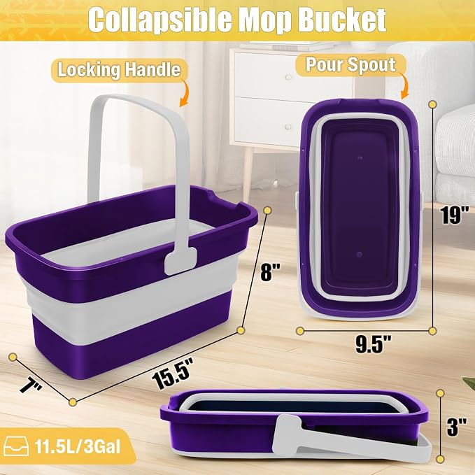 Collapsible Bucket with Handle for Mop Windows Cleaning,3 Gallon | Silicone Square Wash Bucket for Car Washing | Cleaning Supplies Organizer Plastic Water Bucket for Storage