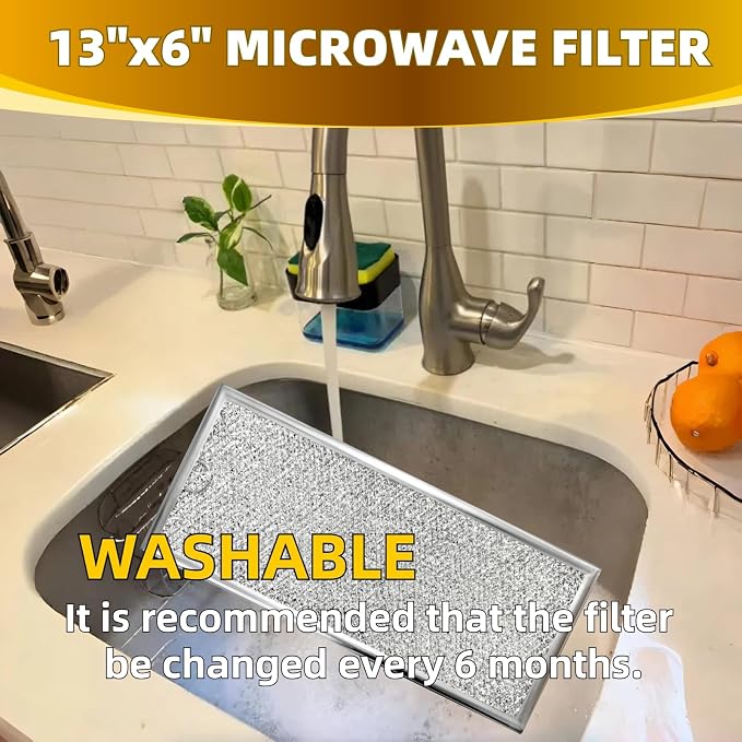 YUEERIO 13" x 6" Microwave Grease Filter Replacement 4Pack | for Whirlpool GE WB06X10596 W10208631A Microwave Oven vent Filter