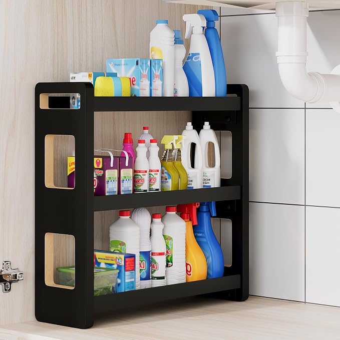 Bathroom Counter Organizer,Bathroom Counter Shelf,Bathroom Organizers,Under Sink Organizer,Cologne Organizer For Men,Colognes Stand,Cologne Cabinet,Vanity Shelf(Black 3 Tier)