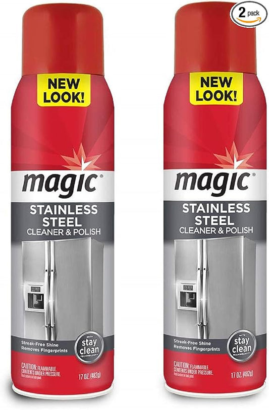 Magic Stainless Steel Cleaner Aerosol - 17 Ounce (2 Pack)- Removes Fingerprints Residue Water Marks and Grease from Appliances - Refrigerator Dishwasher Oven Grill