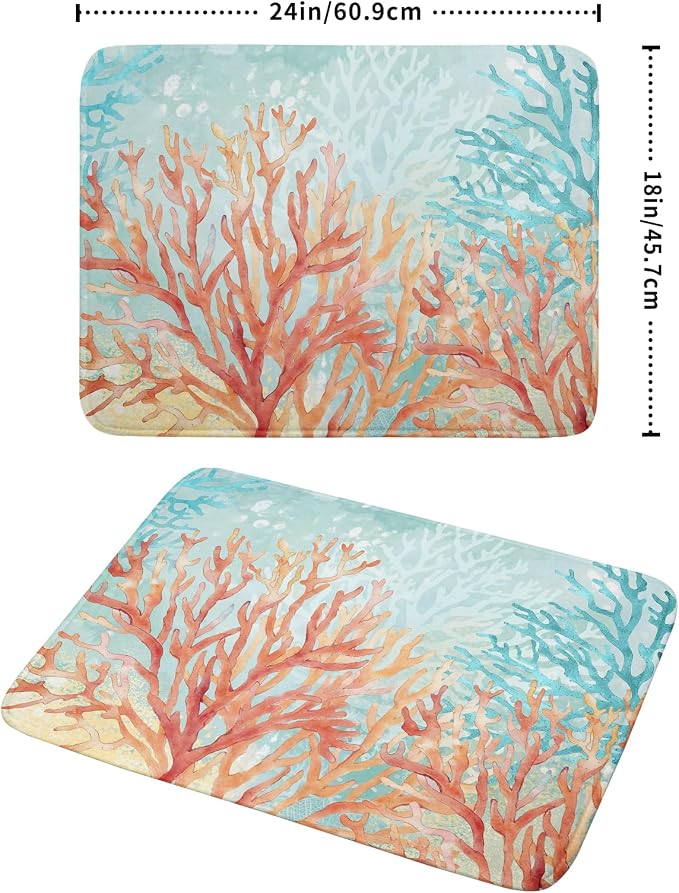 Giwawa Coastal Coral Dish Drying Mat Beach Ocean Drainer Rack Mat 18x24 Inch Microfiber Absorbent Reversible Dish Dry Pad for Kitchen Counter Sink