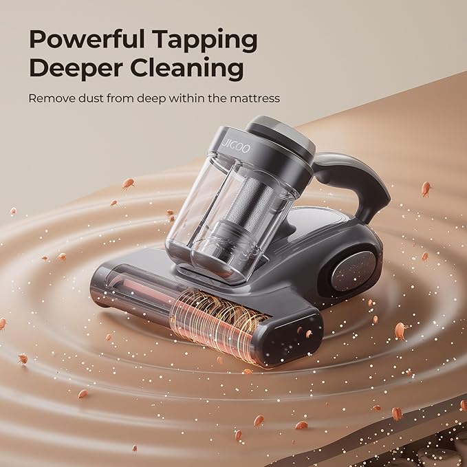 JIGOO Bed Vacuum Cleaner with Dust Sensor, Mattress Vacuum Cleaner with UV & Ultrasonic and High Heating, 13Kpa Suction 500W Powerful Double-Cup Handheld Vacuums (J300, Gray)