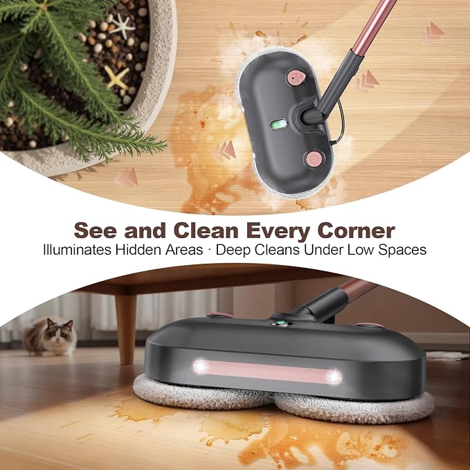 Scrub & Steam Mop with Rotating Mop Pads, Scrubbing and Sanitizing Floor Cleaner, XL Water Tank, 23FT Cord, LED Headlights, Reusable Pads & Self-Standing for Hard Floor/Laminate/Marble