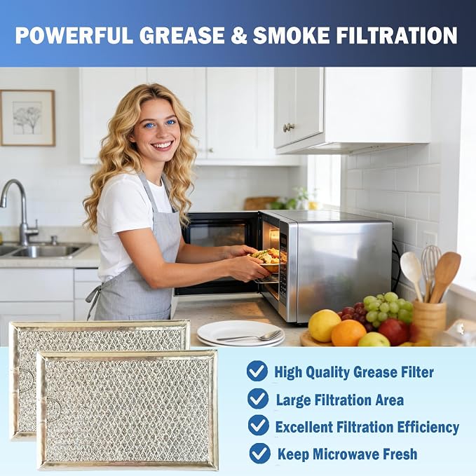 2 Pack Microwave Grease Filter Fit for GE JVM3160DF8BB, JVM3160RF8SS, JVM3160DF8WW, JVM3160DF8CC, JVM1540SM1SS, JVM1540SM2SS Microwave Replacement Part