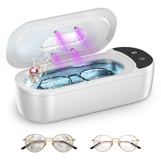 KUNPHY Ultrasonic Jewelry Cleaner, 400ml Sonic Cleaner for Rings, Glasses | 4 LED Light & Display, 48kHz Ultrasonic Cleaner, 400ml 304 Tank, Quiet 45dB, Dual 5/10min Timers, Overheat Protection, White