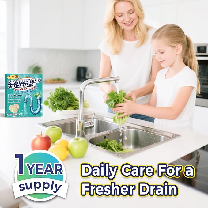 Garbage Disposal Cleaner and Deodorizer 25 Pack, Fresh Citrus Foam Sink Cleaner Tablets Fights Grease & Buildup, Remove Odor, Disposer Freshener for Home Drain Cleaning Care
