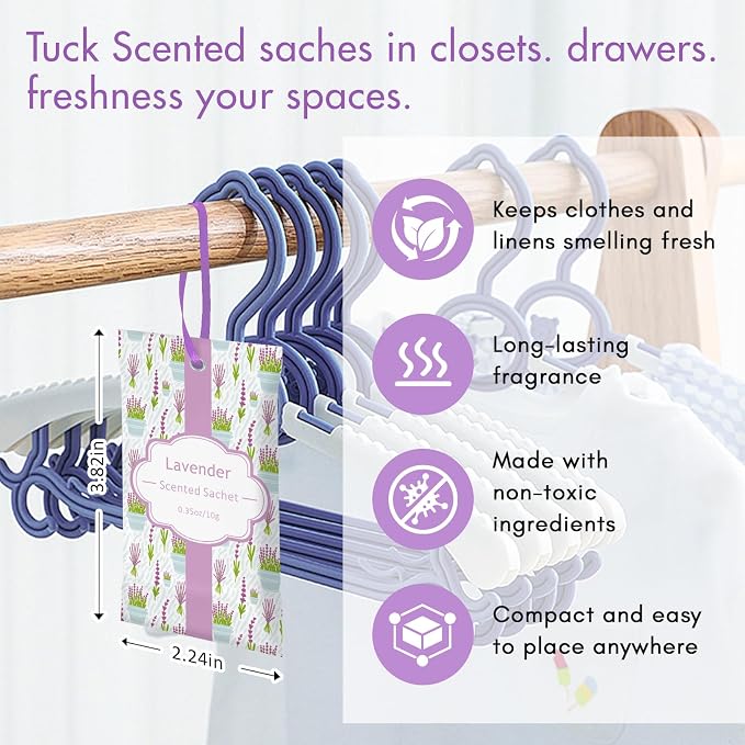 SCENTORINI Lavender Sachets for Drawer and Closet, Sachets Bags 14 Pack | Long-Lasting Home Fragrance Sachets Gift Set for Wardrobe Freshener, Closet, Drawer, Suitcases, Handbags,Gym Bag, Locker