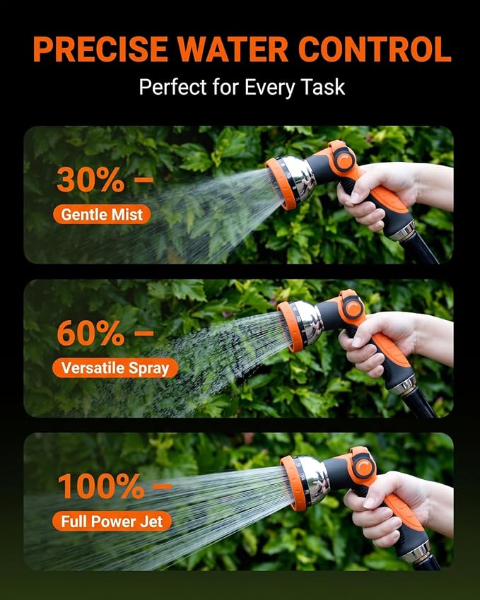 Garden Hose Nozzle Heavy Duty, Metal Water Hose Sprayer with 10 Adjustable Spray Patterns, Thumb Control On Off Valve, High Pressure Hose Nozzle for Watering, Car Washing & Pet Shower - Orange