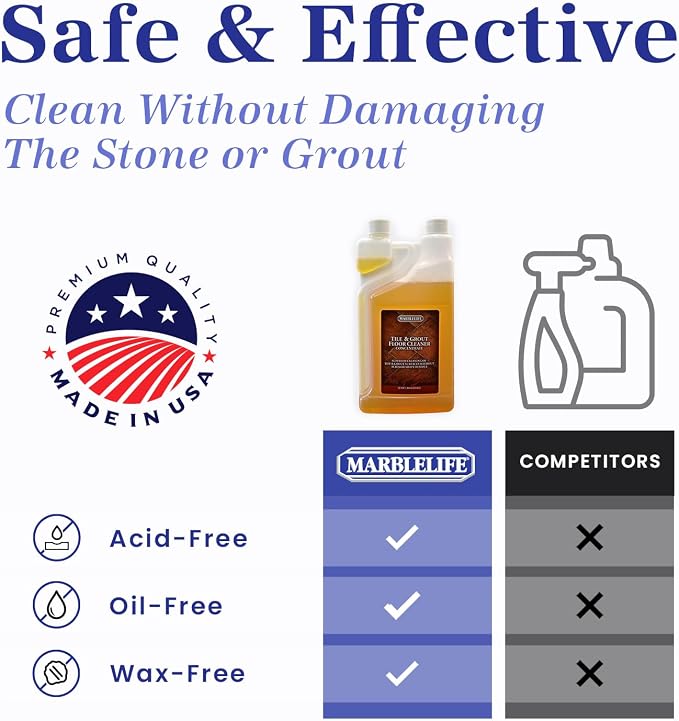 Marblelife Tile & Grout Cleaner - Tile and Grout Cleaner for Floors, Pools, Bathroom Shower, Bath & Other Surfaces, Safe & Effective, 32oz