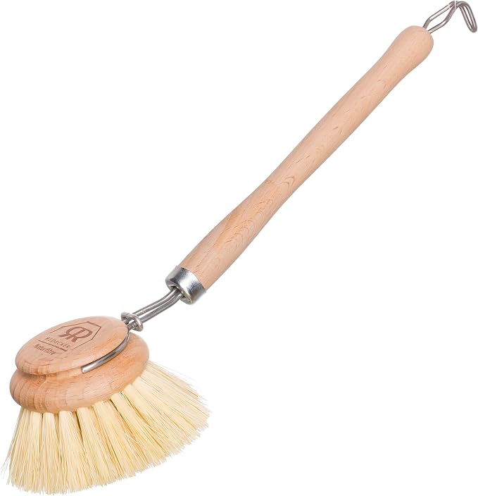 Redecker Dish Brush, Tampico Fiber, 2 Inch Round, Single – Wooden Dish Scrub Brush for Dishes & Cookware, Untreated Beechwood, Made in Germany