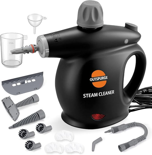 Handheld Steam Cleaner, Pressurized Multi-Surface Steam Shot with 13 Accessories, Safety Lock, Steamer for Cleaning Floor, Upholstery, Grout, Windows, Couch and Car (Black)
