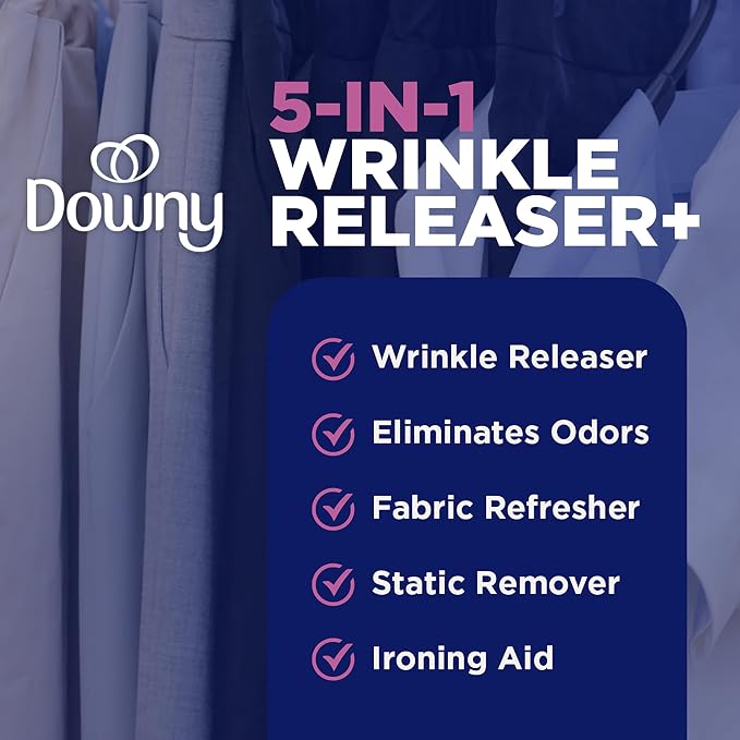 Downy Wrinkle Releaser Spray | All In One Wrinkle Release Spray, Odor Eliminator, Static Remover | Fabric Refresher & Ironing Aid for Clothes | 9.7 Fl Oz (Pack of 2), Fresh Scent