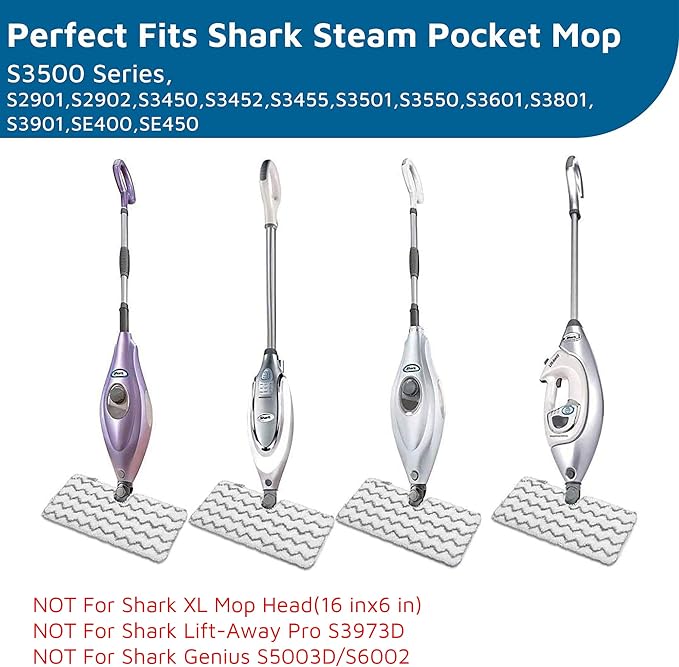 F Flammi 4-Pack Replacement Pads Compatible with Shark Steam Pocket Mop S3501 S3601 S3901 S3550 S3801 SE450, Double-Sided Microfiber Refills for Hardwood Tile Floor, Professional Scrubbing Strips
