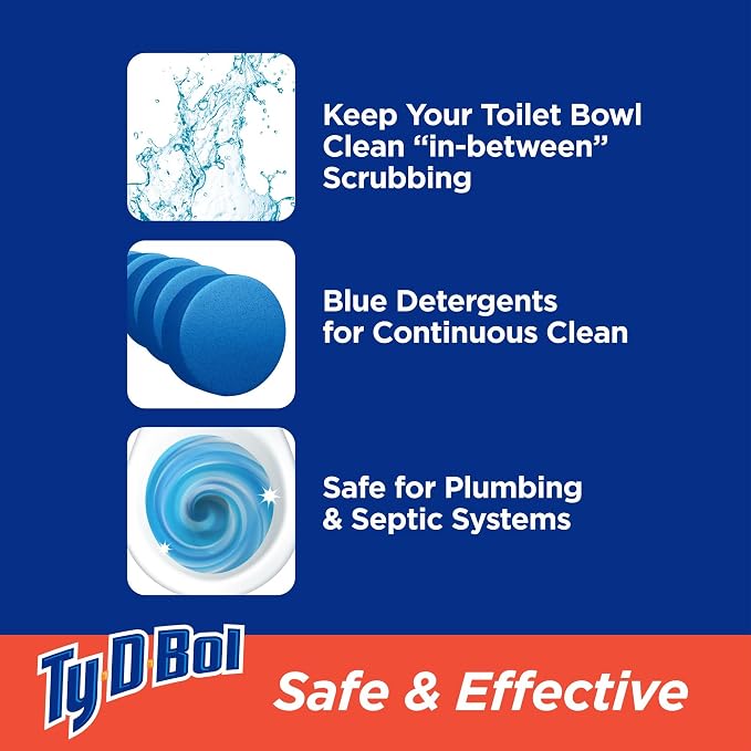 Ty-D-Bol Toilet Bowl Cleaner Tablets, Bleach-Free, 5 Pack | Automatic Drop-In, Removes Hard Water Stains, Removes Limescale, Removes Mineral Buildup
