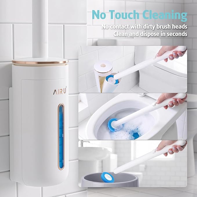 AIR U+ Disposable Toilet Brush, Toilet Bowl Cleaning System with 24 Count Wand Refill, Clean Brush Starter Kit with 1 Toilet Wand, 1 Storage Caddy and 1 Fragrant Tablet (1 + 24)