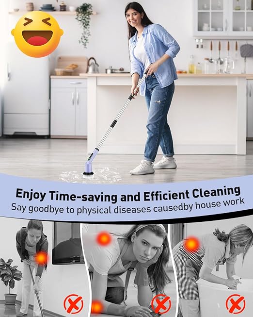 Electric Spin Scrubber for Cleaning Bathroom, Shower Scrubber Rotary Floor Brushes with IPX7 Waterproof & 2 Speed, 3 Brush Heads, Bathroom Cleaning Supplies for Shower Tub Tile Toilet Purple
