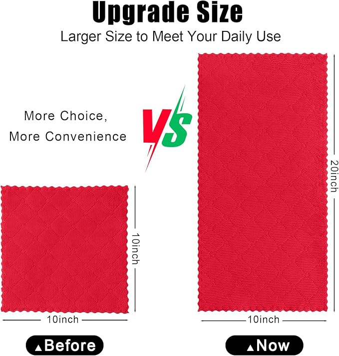 Homaxy 12 Pack Dish Towels for Kitchen (10 x 20 Inches, Red), Super Soft and Absorbent Coral Velvet Dish Cloths for Washing Dishes, Nonstick Oil Fast Drying Microfiber Cleaning Cloth
