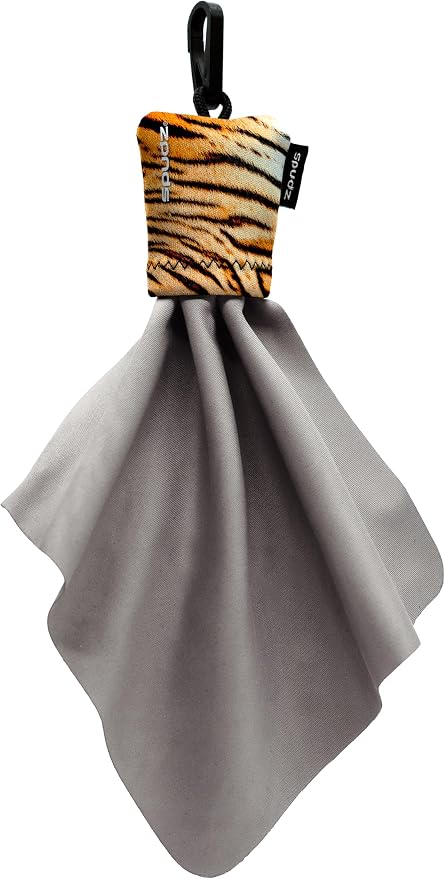 SPUDZ Classic Microfiber Lens Cleaner – Clip-On Pouch, Washable – for Binoculars, Scopes, Glasses, Screens | Classic | Tiger, 6 x 6 Inch