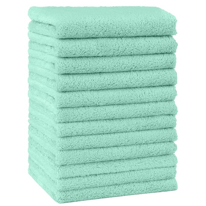 HOMEXCEL Baby Washcloths 12 Pack-Microfiber Coral Fleece Baby Bath Face Towel 7 x 9 Inch Extra Absorbent Soft Burp Cloth and Wash Cloths for Newborn-Infants and Toddlers,Green