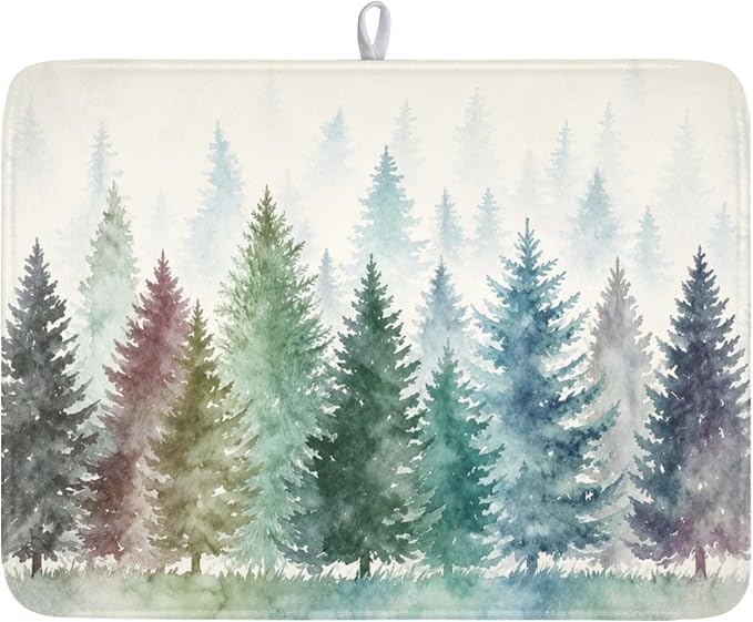 Giwawa Pine Tree Dish Drying Mat Natural Forest Fog Microfiber Dishes Pad 18x24 Inch Absorbent Fast Dry Dish Drainer Rack Mats for Kitchen Counter
