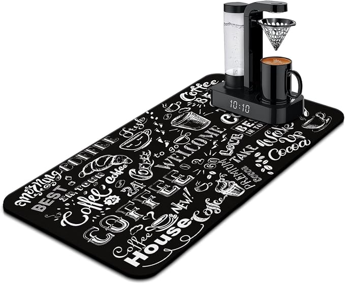 Coffee Mat 17inx31.5in, Absorbent Coffee Bar Mat for Countertops, Anti-Slip & Waterproof, Dish Drying Mat