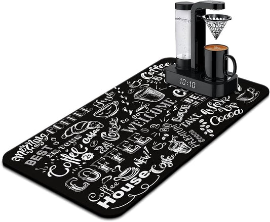 Coffee Mat 17inx31.5in, Absorbent Coffee Bar Mat for Countertops, Anti-Slip & Waterproof, Dish Drying Mat