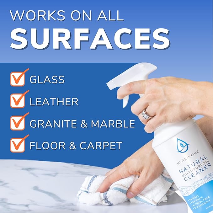 HYPRISTINE PURE Hypochlorous Acid Spray, Multi-Purpose Cleaner, Superior Shelf Life, 0% Bleach, 0% Alcohol, Food Contact Safe, Eliminate Non-Living Allergens, Remove Pet Odor, Clean Any Surface