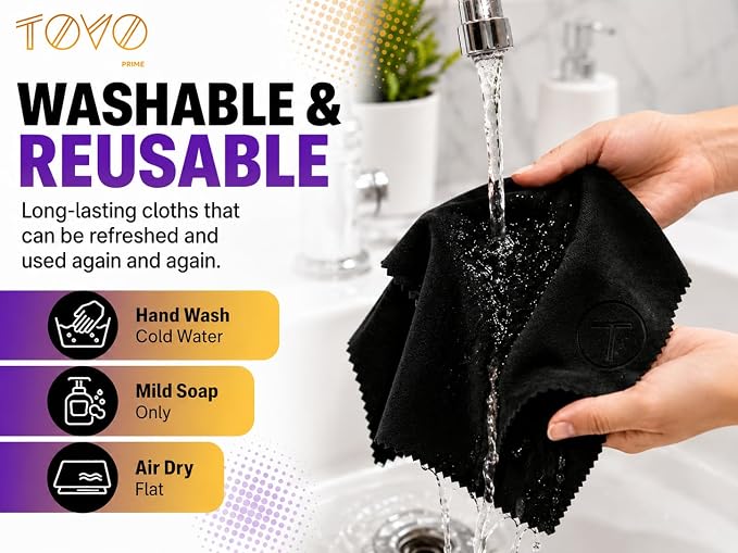 Microfiber Cleaning Cloth, 2 Pack + Velvet Pouch, 6"x7",230 GSM Thick Lens Cleaner for Glasses, Camera & Screens, Ultra Soft, Streak-Free, Lint-Free, Scratch-Safe- All Black