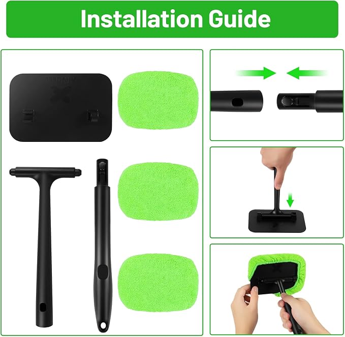 XINDELL Interior Windshield Cleaning Tool, Driver-Control Car Window Cleaner with Ergonomic 22" Handle & Microfiber Pads, No Streak Auto Glass Cleaner for Hard to Reach Inside Windshield