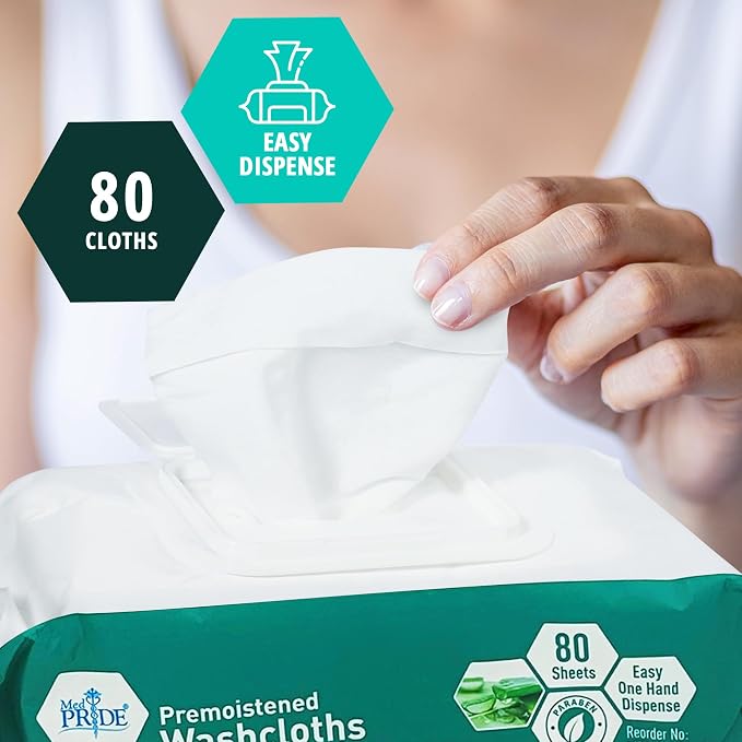 MED PRIDE XL Premoistened Adult Washcloths 8x12 in with Aloe Vera,480 Count