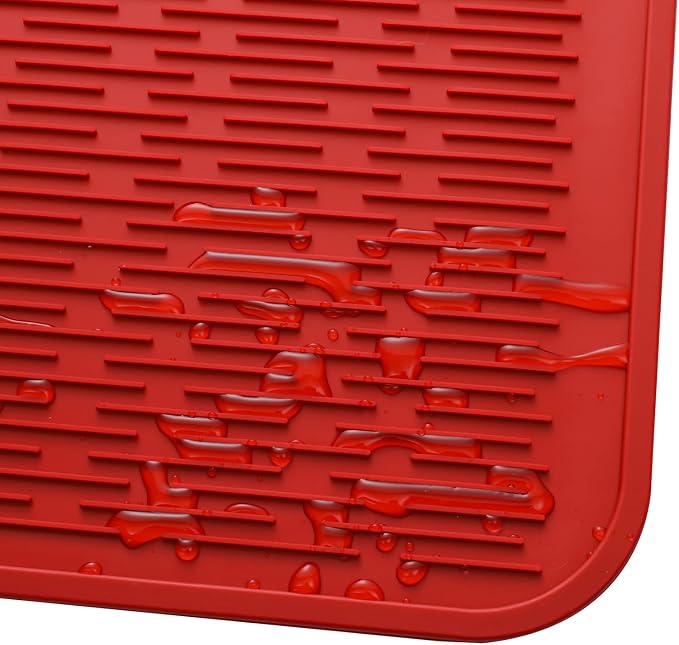 MicoYang Silicone Dish Drying Mat for Multiple Usage,Easy clean,Eco-friendly,Heat-resistant Silicone Mat for Kitchen Counter or Sink,Refrigerator or Drawer Liner Red 3XL 28 inches x 18 inches