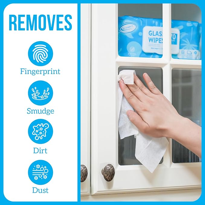 Air Jungles Glass & Window Cleaner Wipes 70 Count, XL 8x10 Inch | Ammonia-Free, Streak-Free, Safe For Car Windshield, Headlight, Mirror, Tile & Home Glass, Removes Fingerprints, Dust, Dirt