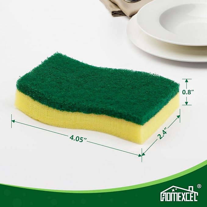 HOMEXCEL Sponges Kitchen 50pcs Heavy Duty for Dishes, Yellow Scrub Cleaning Sponge for Non-Coated Cookware, Dishes, Pots, Pans, Dual Sided Dish Sponge for Kitchen, Household, Bathroom