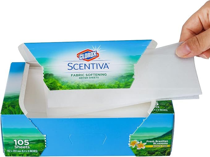 Clorox Scentiva Fabric Softener Dryer Sheets, Fresh Brazilian Blossoms Scent - Wrinkle Reducing Scented Softening Laundry Dryer Sheets for Great Smelling Clothes, 105 Count