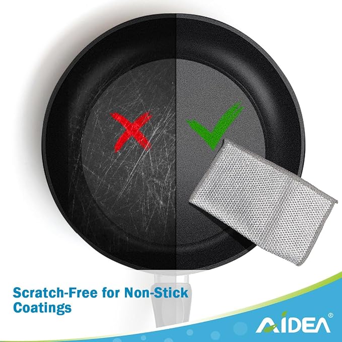 AIDEA Non Scratch Wire Dishcloth 12PK, Wire Dishwashing Rag for Wet and Dry, Dual Sided, Washable Dish Rags, Cleaning Pads Steel Scrubber for Cookware, Sinks, Dishes, Stove Tops, 7"×8"